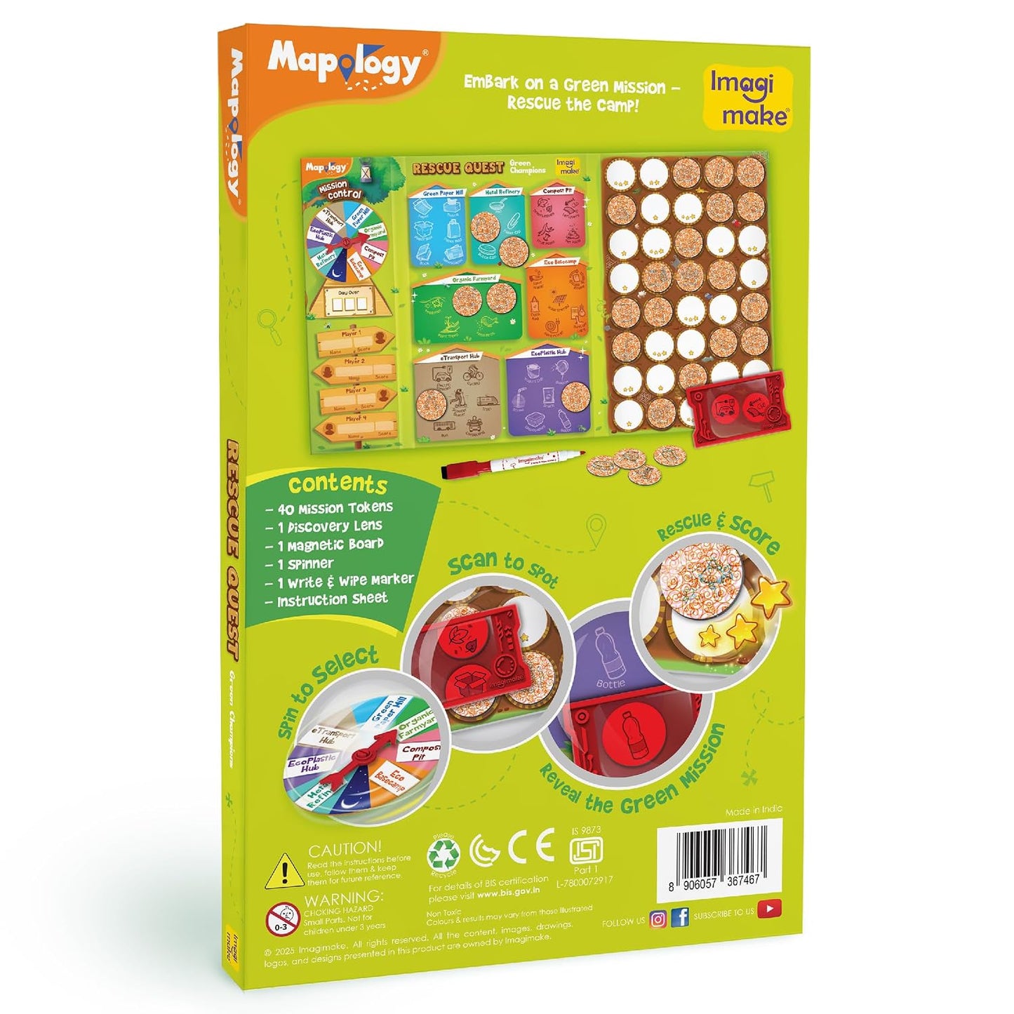 Imagimake Rescue Quest–Green Champions | Spin, Discover & Rescue Green Missions | Educational Fun Board Games for Friends & Family Night |Travel-Friendly Indoor Game |Gift for Kids Ages 5,6,7,8,9,10