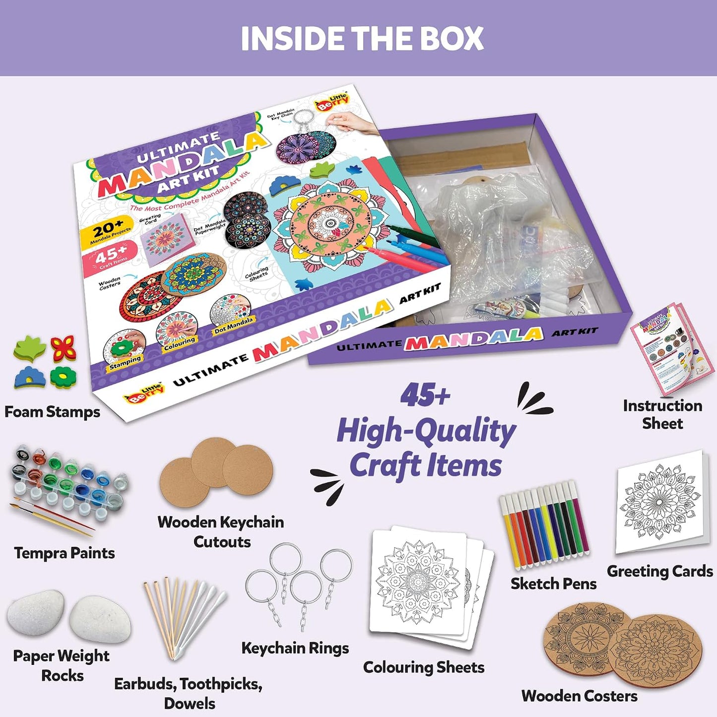 Little Berry Mandala Madhubani Painting Kit | Ultimate Mandala Art Kit for Adults | All-Inclusive Art and Craft Kit for Girls | Create 20+ Projects | Gifts for Girls Age 10-12