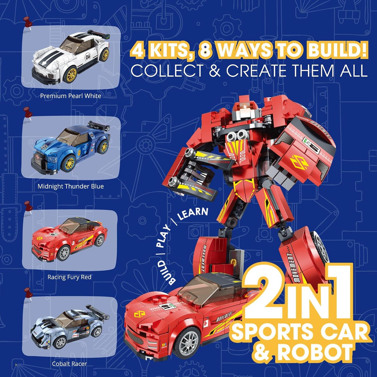 Racing Fury Red 2-in-1 Robot & Sports Car (228 Pieces) | Learn About Machines | Building Block Set for Kids Age 6+ | STEM Educational Toy | Build, Play & Learn | Science & Learning Toy