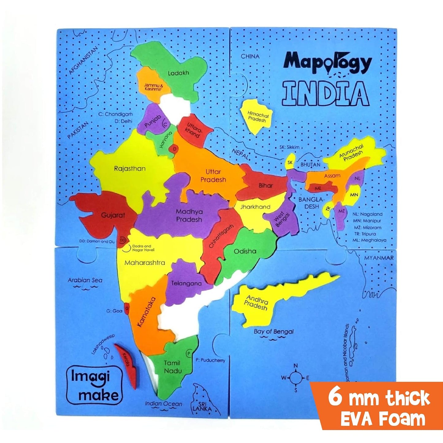Imagimake Mapology : States of India Map Puzzle - Educational Toy and Learning Aid for Boys and Girls - Return Gift Combo for Birthday - Age 5 Years and Above - 6 Pieces