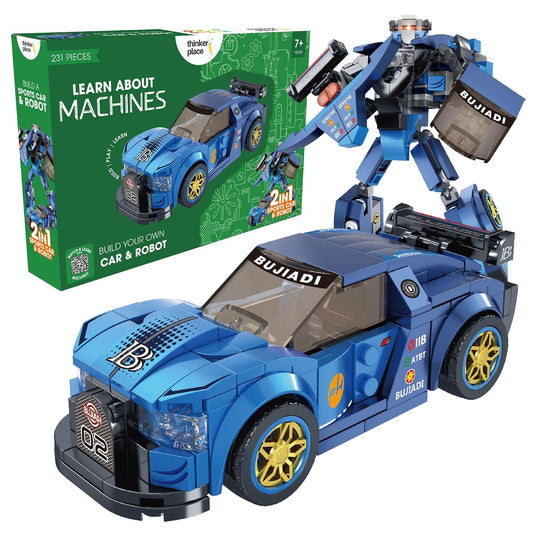 Midnight Thunder Blue 2-in-1 Robot & Sports Car (231 Pieces) | Learn About Machines | Building Block Set for Kids Age 6+ | STEM Educational Toy | Build, Play & Learn