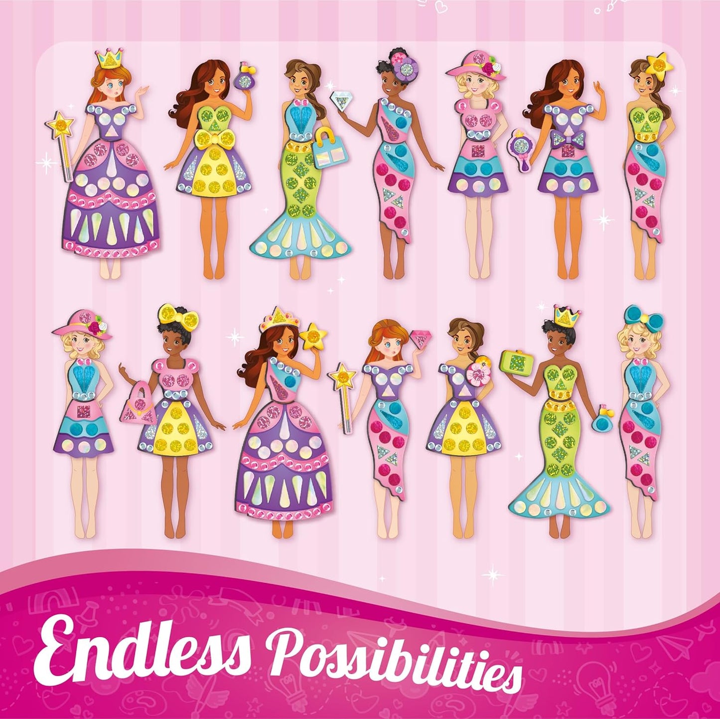 Imagimake DIY Magnetic Dress-Up Princess | Pretend Play for Girls Age 3+ | 10 dresses, 20 accessories, 700+ stickers & stones + bonus magnet doll & studio; mix, match & style endless princess outfits