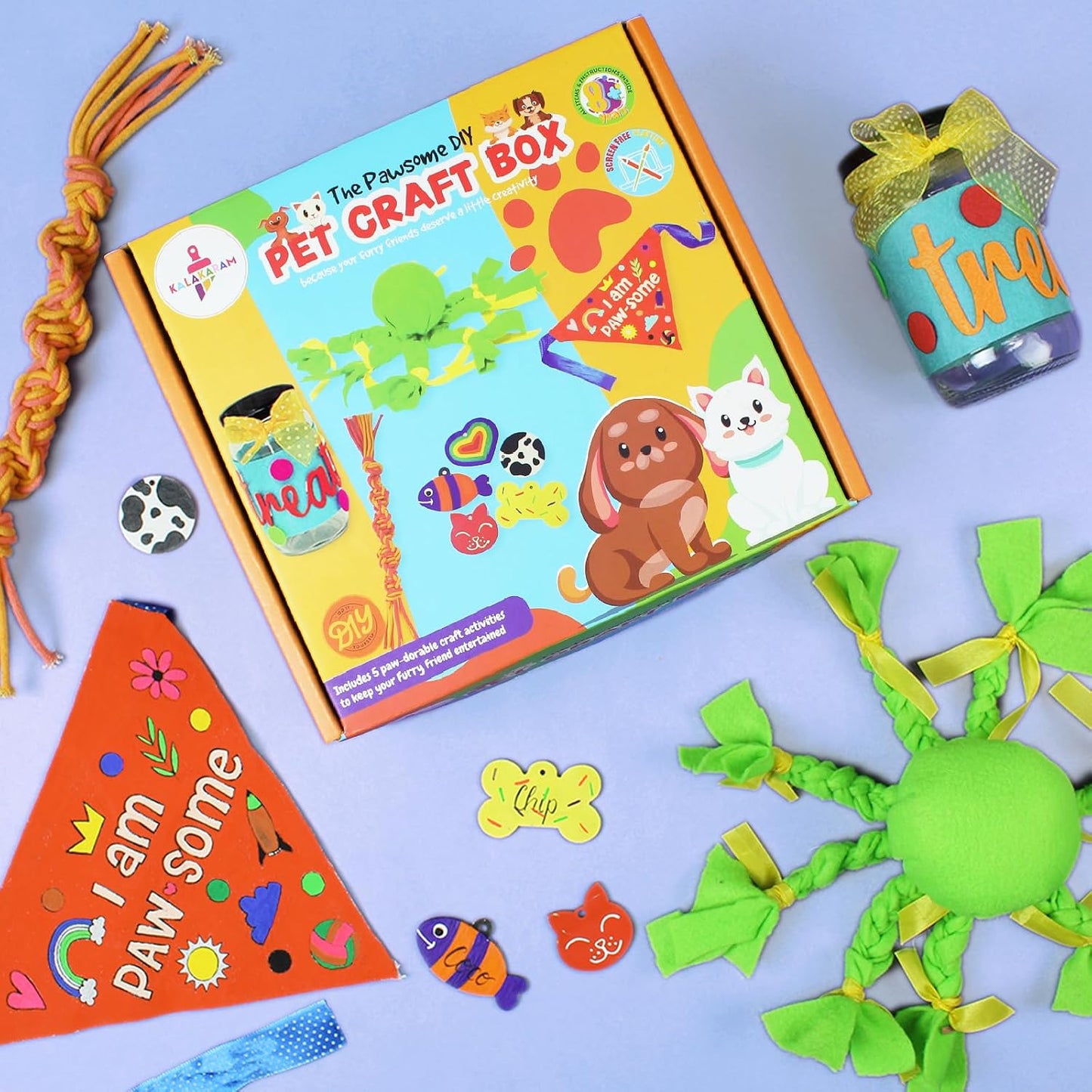 Kalakaram Pet Craft Box, Create 5 Wonderful Crafts with This kit, Perfect for pet Lovers and to Pamper Your Pets. DIY Art and Craft Kit, Fun and Engaging Activity kit for Kids Age 8, 9, 10, 11