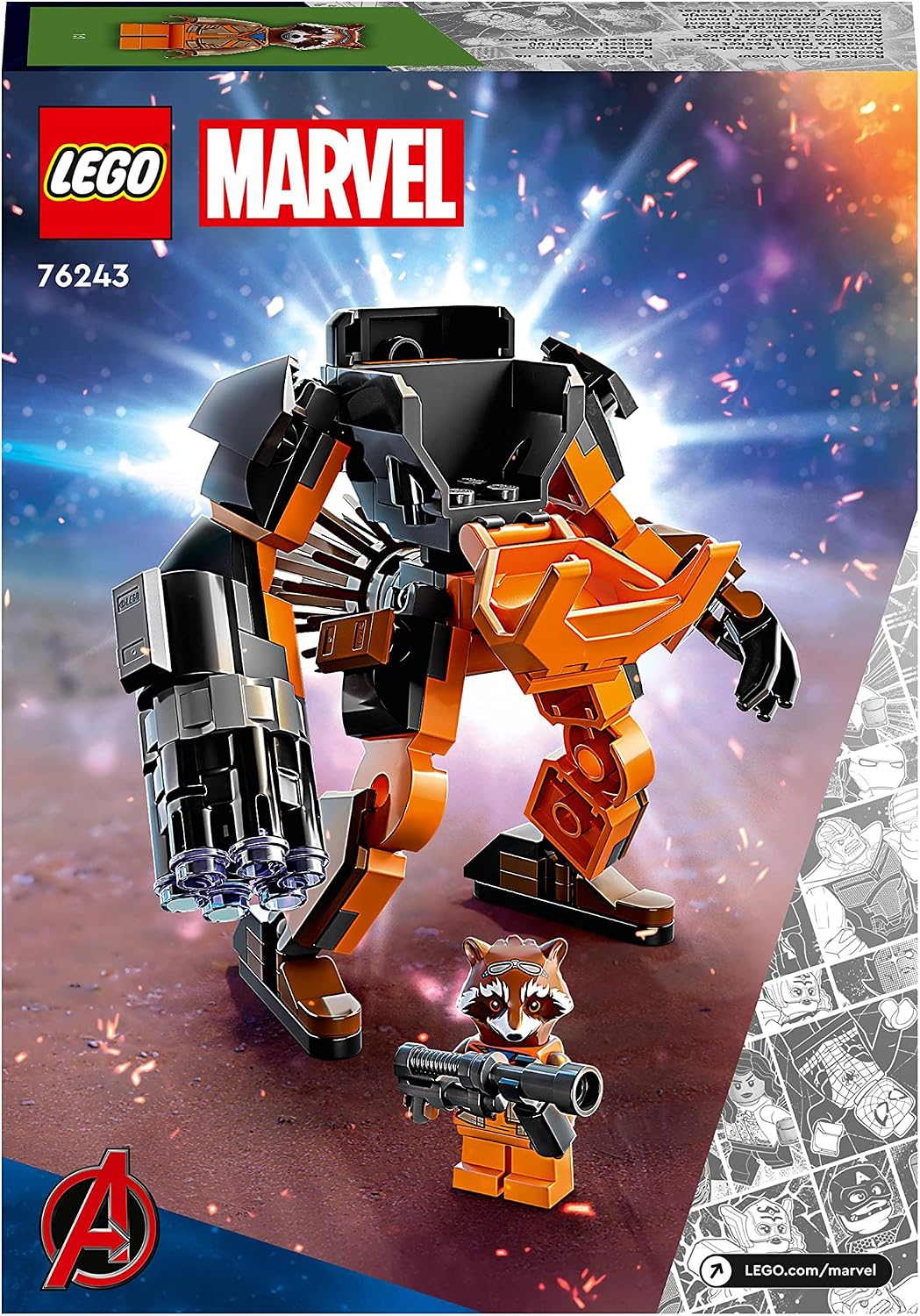 LEGO Marvel Rocket Mech Armour Set, Guardians of the Galaxy Racoon Buildable Action Figure Toy, Avengers Collectable Gift Idea for Kids 6 Plus Years Old 76243
