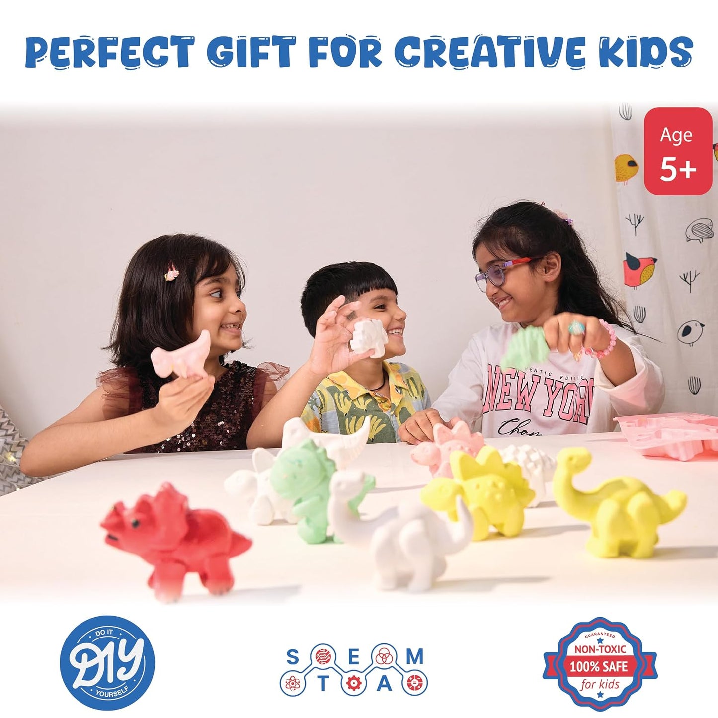Kores Dino Chalk Making Kit | DIY Chalk Craft Set for Kids Age 5+ | Make 6 Colourful Dinosaur-Shaped Chalks | Fun Learning & Creative Activity | Safe, Non-Toxic STEM Toy for Boys & Girls