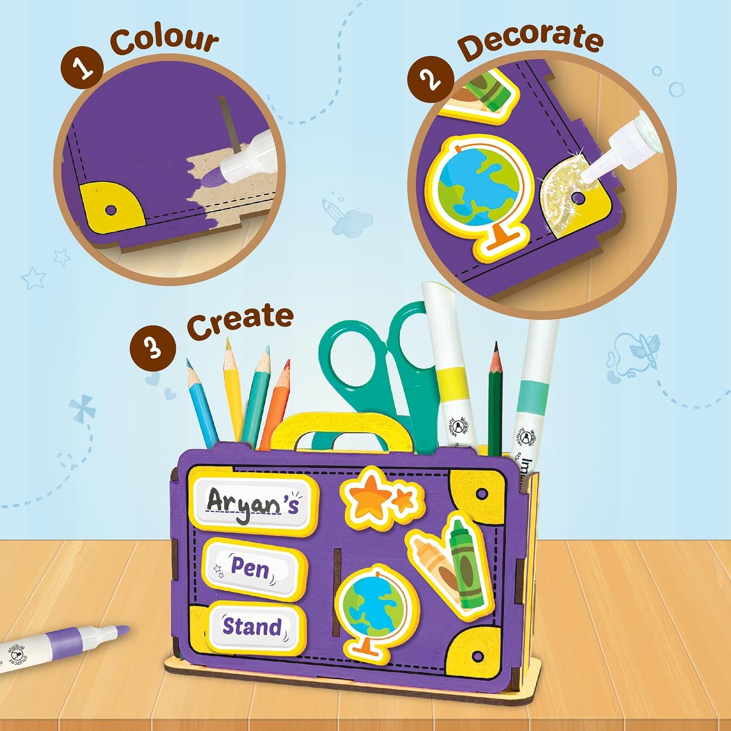 Imagimake DIY Wood Art Pen Stand | Make Customized Wooden Pen Stand | Colouring & Painting DIY Kit | Birthday Gift for Kids Age 5,6,7,8 | Art & Craft Kit for 6 Year Old Kids