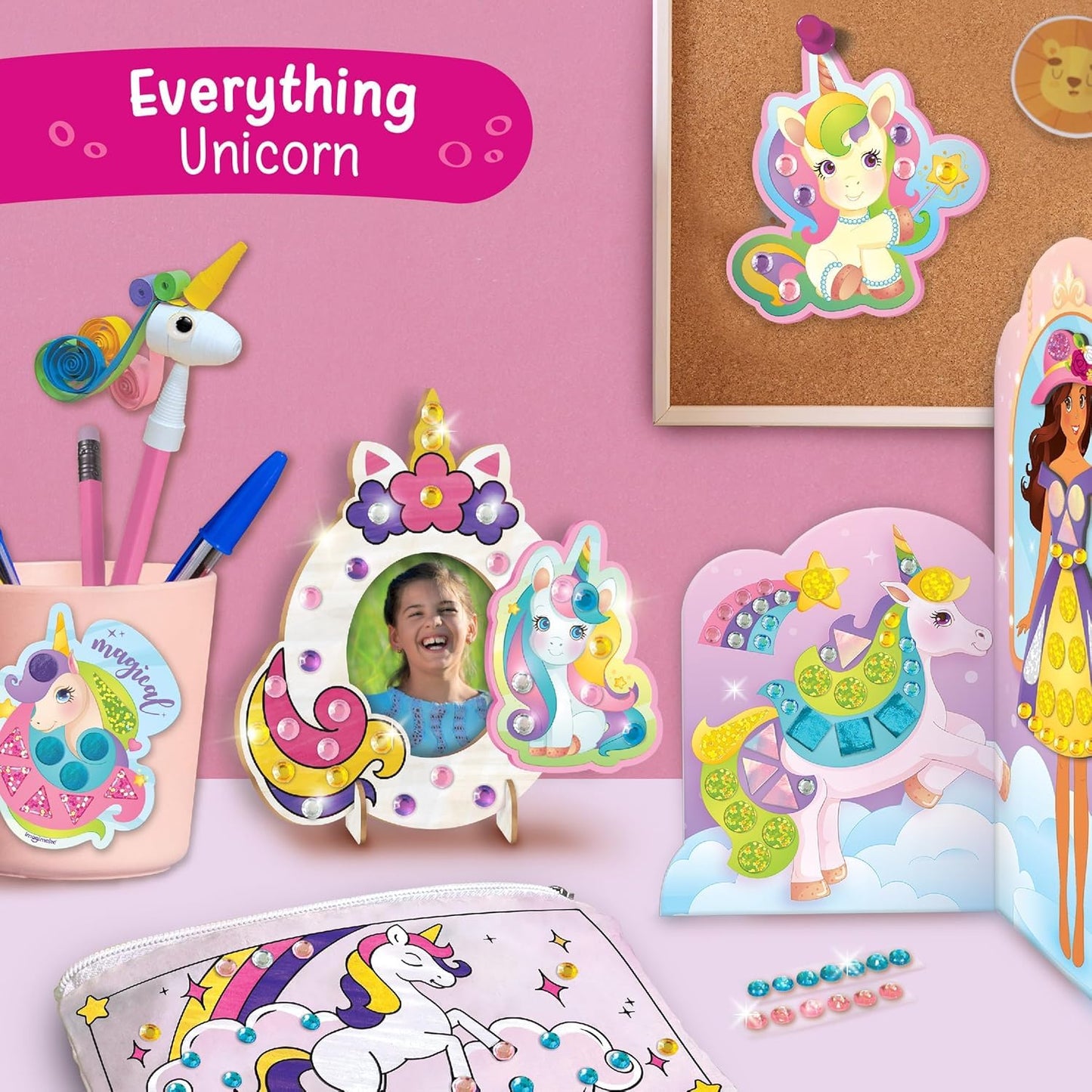 Imagimake Unicorn Craft Kit | Art & Craft Kit | Girls Age 5+ | 20+ activities across 5 crafts—magnetic dress-up, bracelets, photo frame, unicorn pouch & butterfly wands; 1000+ supplies