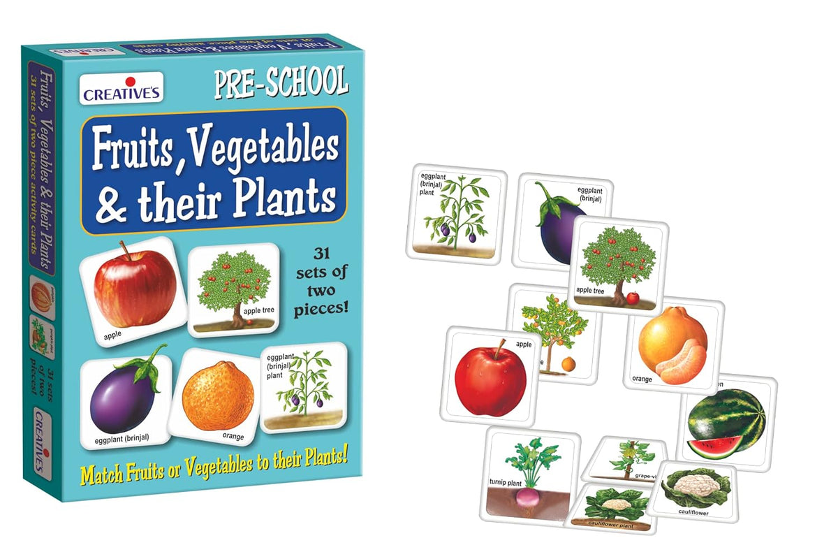 Creative's Fruits, Vegetables & Their Plants + What Things are Made of Combo Pack - Pre-School Learning Game - Educational Game for Kids - Puzzles & Card Games Pack of 2 - Ages 3 & Up