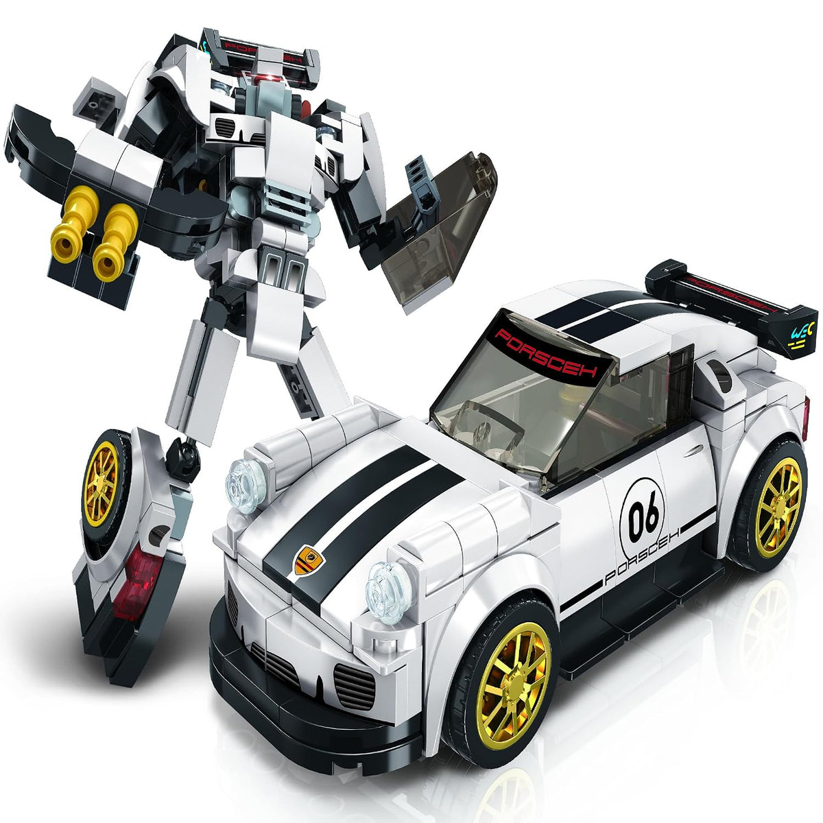 Premium Pearl White 2-in-1 Robot & Sports Car (241 Pieces) | Learn About Machines | Building Block Set for Kids Age 6+ | STEM Educational Toy | Build, Play & Learn