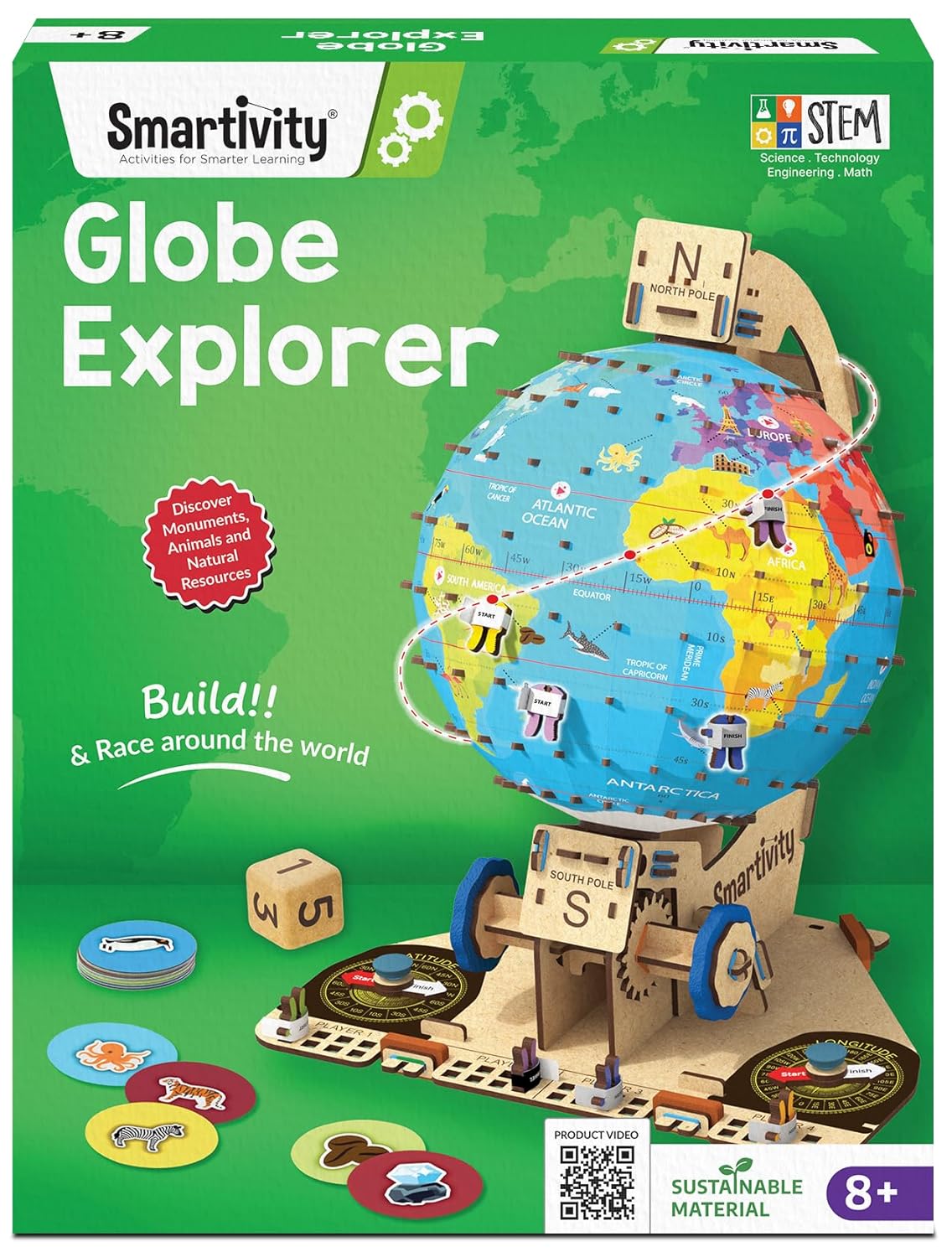 Smartivity Interactive Globe Model for Kids 8-14 Years | Build Your Own Globe with 1000+ Facts on Animals, Monuments & Places | Educational Birthday Gift for Kids