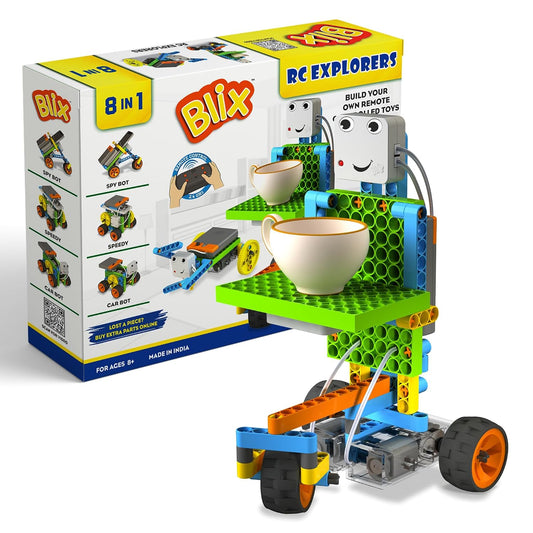 Blix RC Explorer Remote Control, 8-In-1 RC Explorers, Build Your Own Remote Controlled DIY Toys, For Ages 8+, Made In India, For 8+ Years, Multicolor