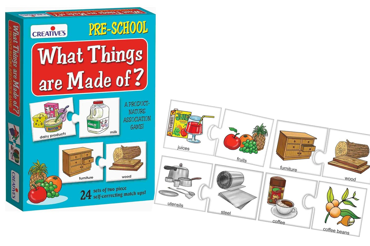 Creative's Fruits, Vegetables & Their Plants + What Things are Made of Combo Pack - Pre-School Learning Game - Educational Game for Kids - Puzzles & Card Games Pack of 2 - Ages 3 & Up