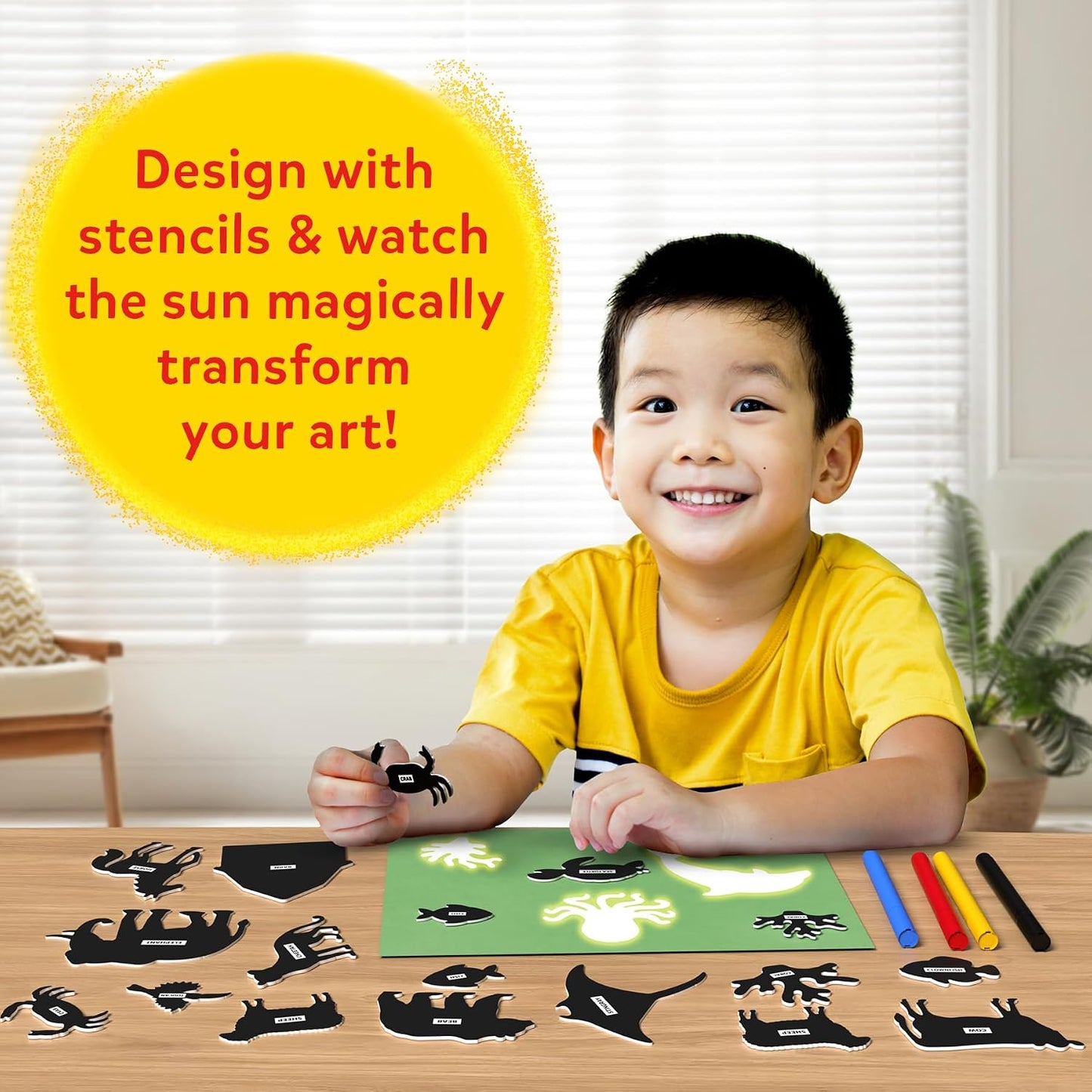 Skillmatics Magical Sun Art Kit – STEM Paper Craft Kit for Kids | Design with Stencils, Create with Sunlight, Colour with Markers, Indoor, Outdoor Play, Gifts for Ages 4-12