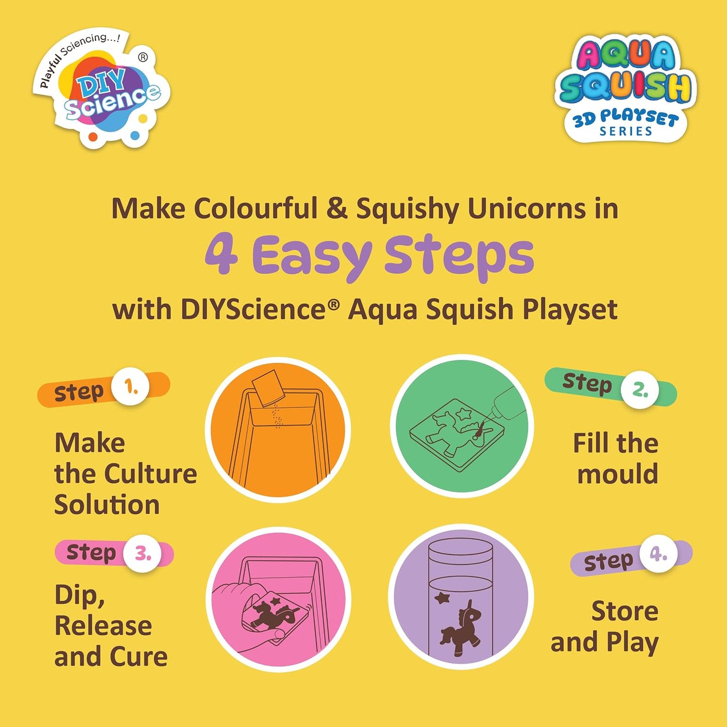 Aqua Squish Kit | Make 3D Colourful and Soft Squishy | Magic Water Elf Gel Toys for Girls and Boys (Unicorn Paradise)
