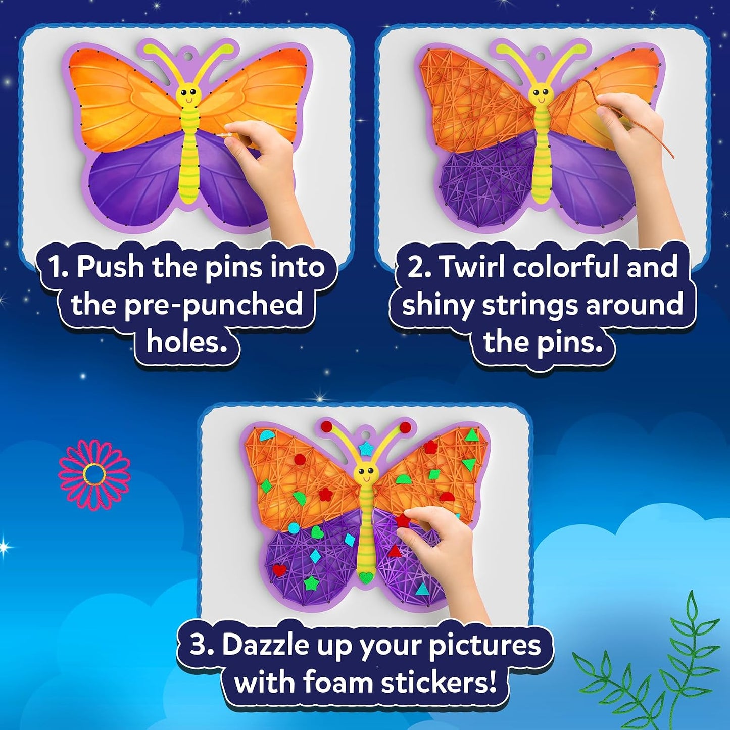 Skillmatics String Art Activity for Kids – Bugs & Butterflies | Mess-Free Art & Craft Kits & Supplies, DIY Decor & Creative Activity, Gifts for Girls & Boys Ages 6, 7, 8, 9, 10, 11, 12