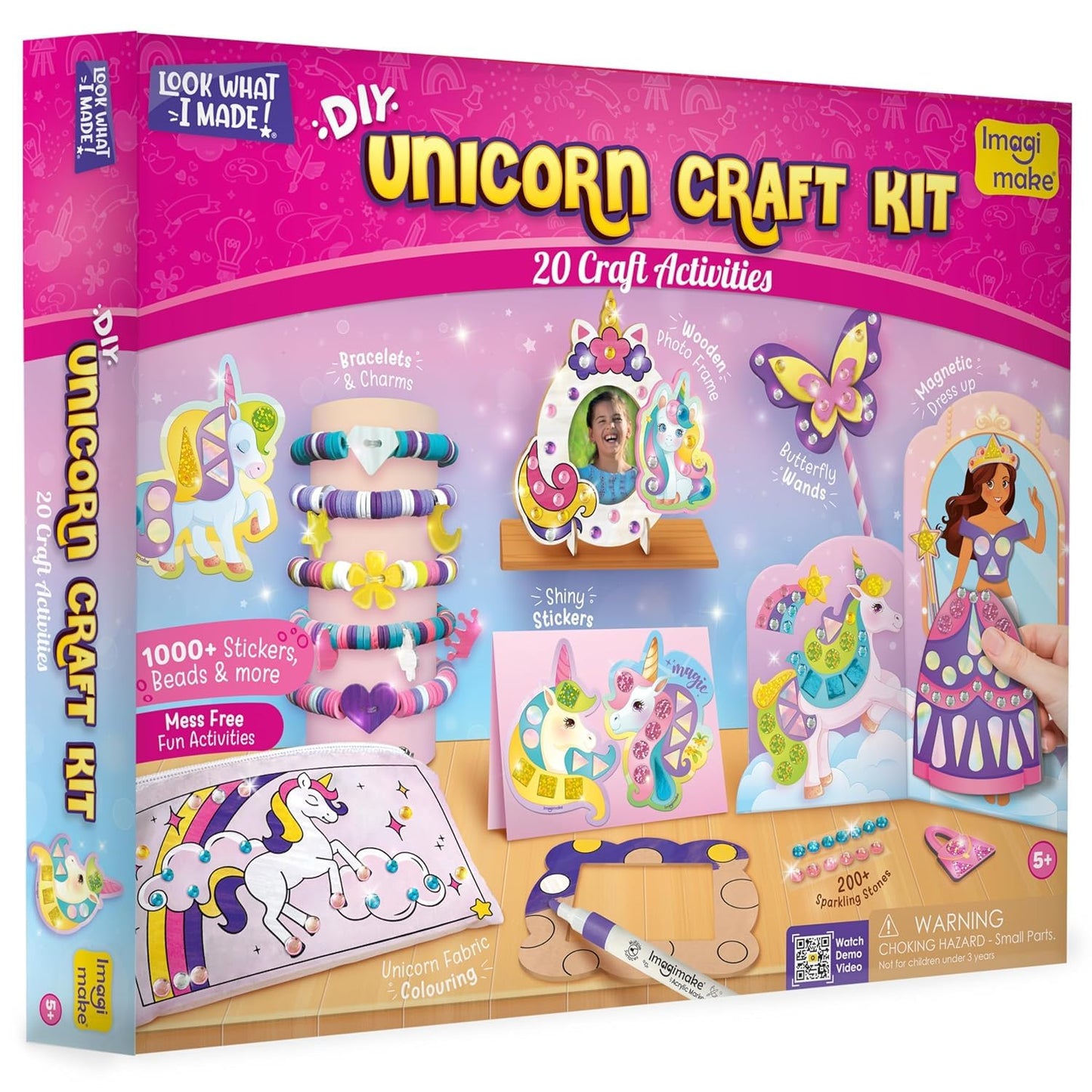 Imagimake Unicorn Craft Kit | Art & Craft Kit | Girls Age 5+ | 20+ activities across 5 crafts—magnetic dress-up, bracelets, photo frame, unicorn pouch & butterfly wands; 1000+ supplies