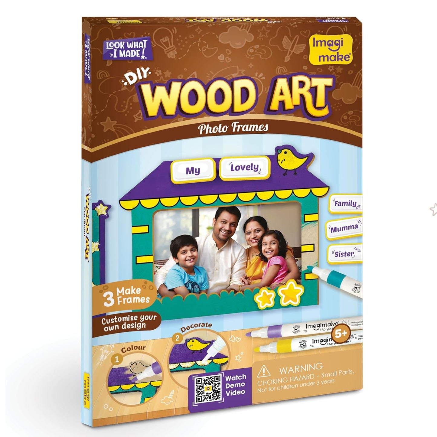 Imagimake DIY Wood Art Photo Frame | Make 3 Customized Photo Frames | Painting & Colouring Kit | Birthday Gift For Kids Age 5,6,7,8 | Toys For 6 Year Old Boy & Girl, Multicolor
