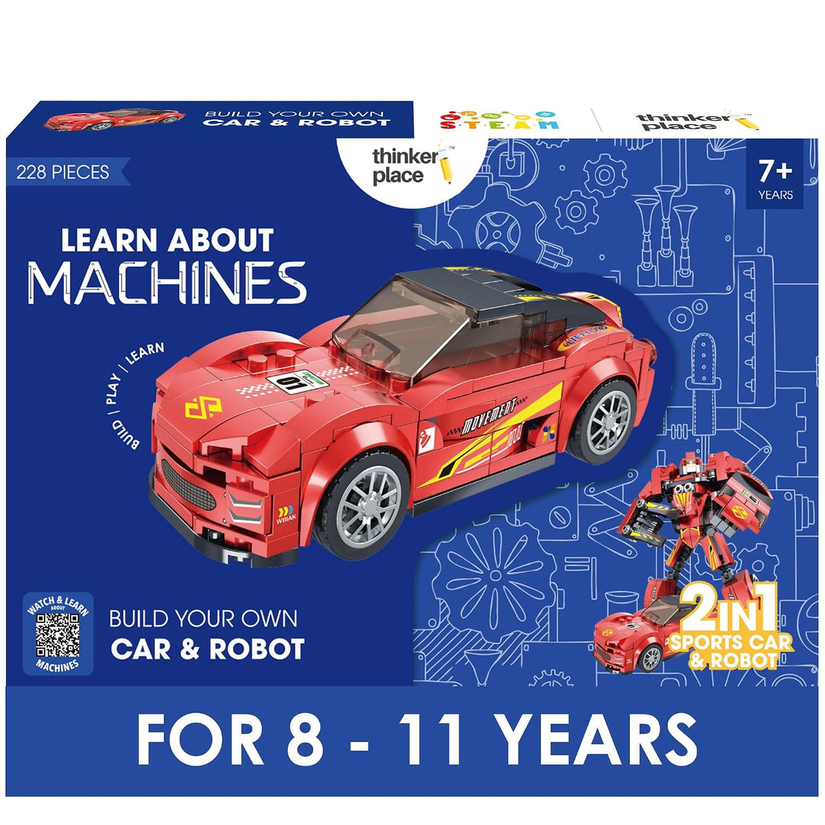 Racing Fury Red 2-in-1 Robot & Sports Car (228 Pieces) | Learn About Machines | Building Block Set for Kids Age 6+ | STEM Educational Toy | Build, Play & Learn | Science & Learning Toy