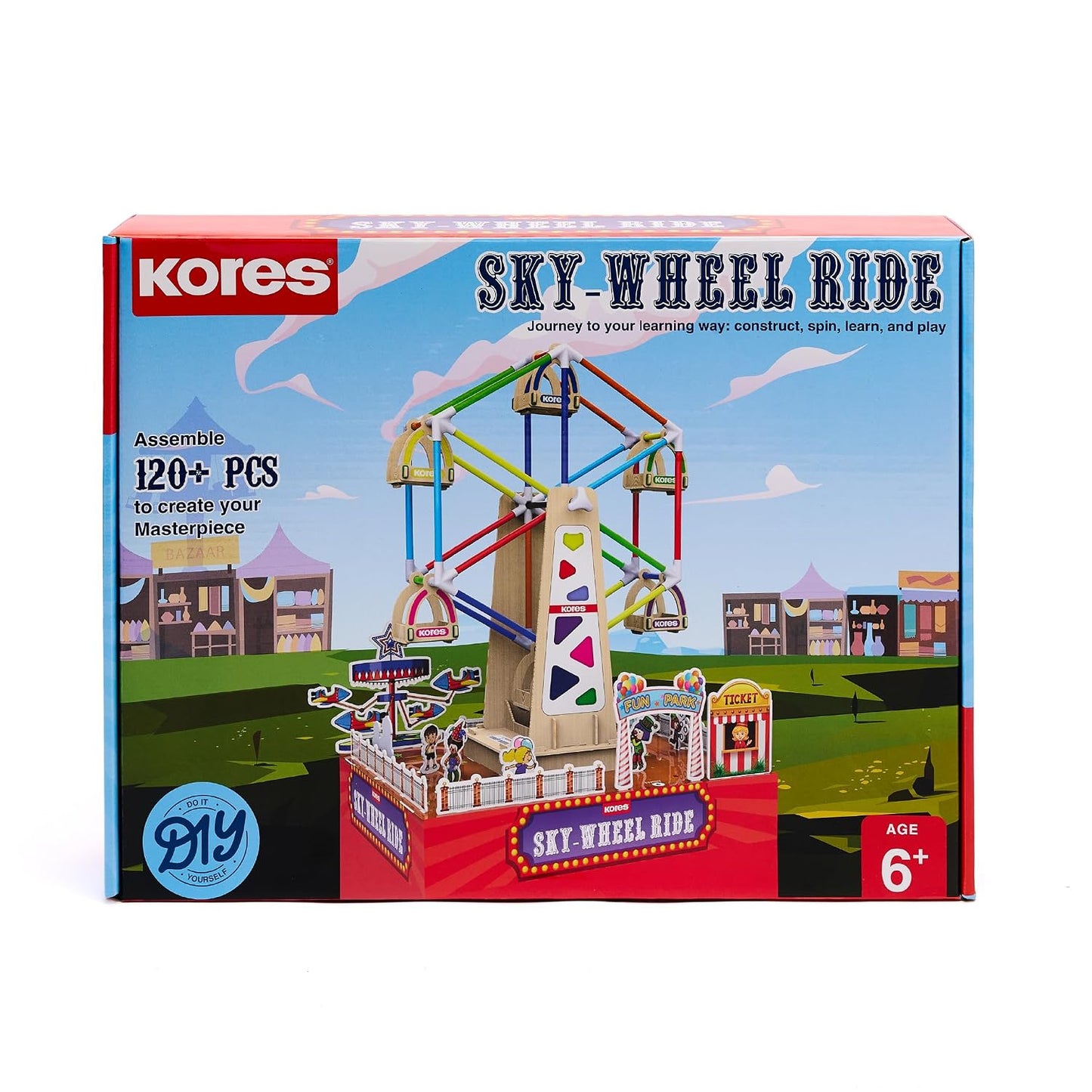 Kores Sky Wheel Ride Construction Toy Set | 120+ Pieces | DIY Ferris Wheel & Carnival Booths | STEM Building Toy for Kids Age 6+ | Creative Play & Skill Development