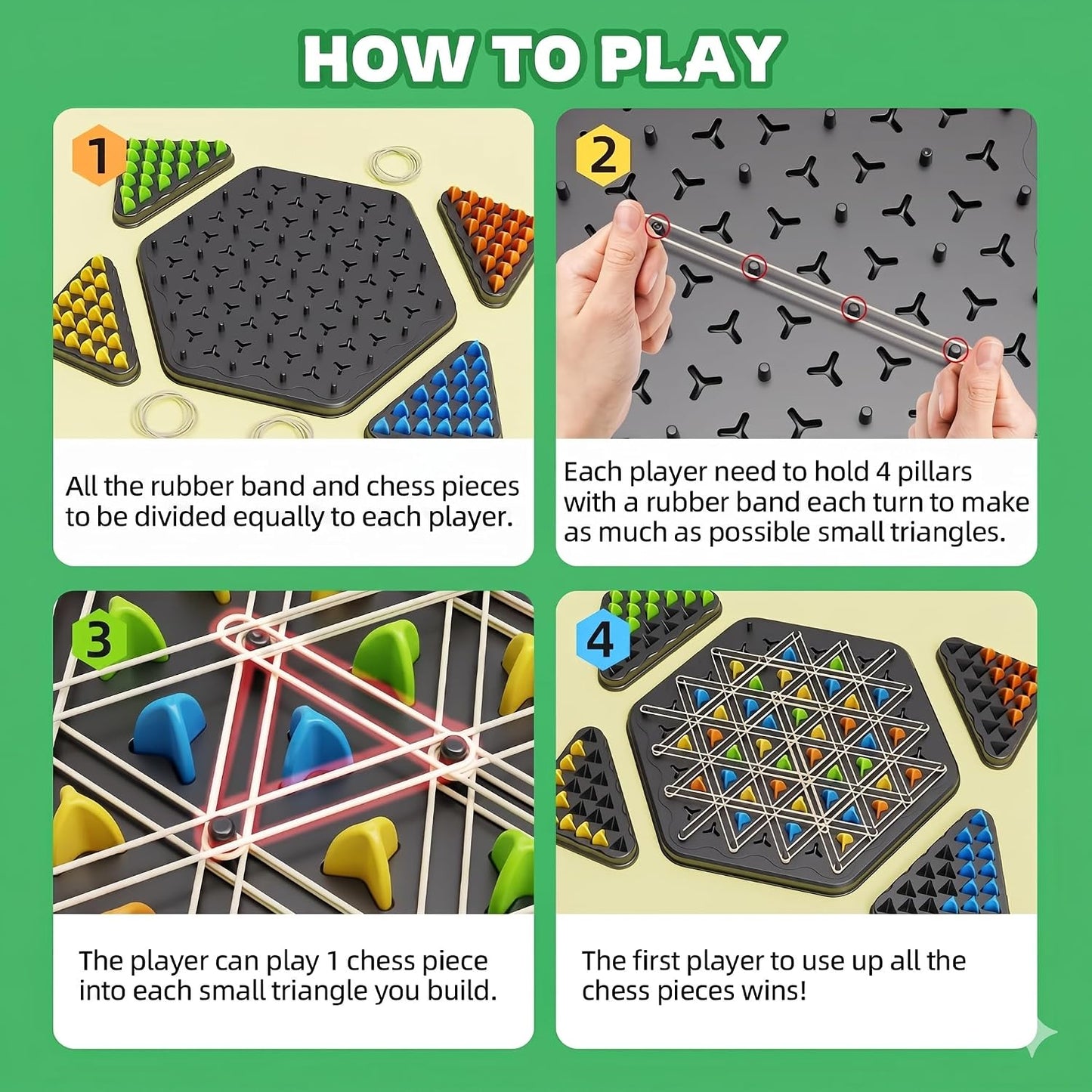 Chain Triangle Chess Game, Rubber Band Puzzle Mind Games for Kids, Board Games for Adults Family 2-4 Players, Brain Treaser Puzzle Strategy Board Game, Gifts for Kids 5+ Years