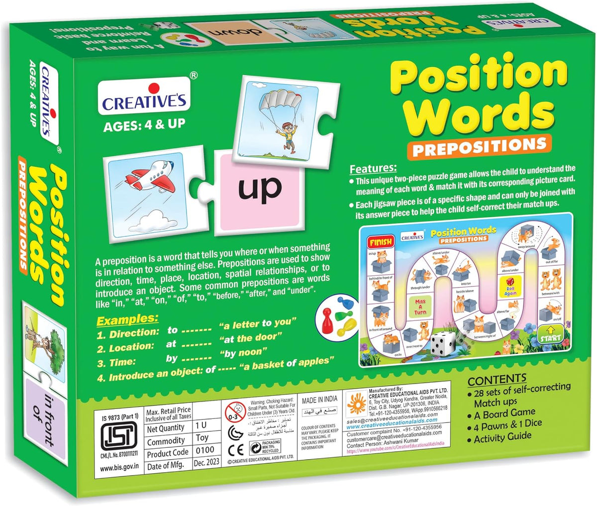 Creative's Position Words | Self-correcting Match-ups Puzzles | Board Game for kids | Learning & Educational Fun Game | Reinforce Basic Prepositions | Fun Learning Boards Game | Ages 8 & Up