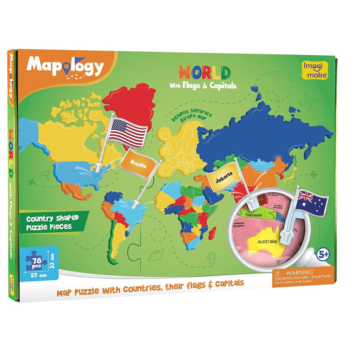 Imagimake Mapology - World Map Puzzle with Flags & Capitals, Make Miniature Models of Houses Around The World, Educational Toy - Puzzles for Kids for Age 5 Years+, Best Gift for Boys & Girls