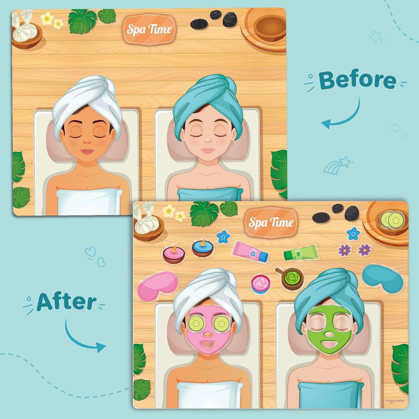 Imagimake Reusable Sticker Hair & Makeup | Pretend Play for Girls | Age 3+ | 150+ waterproof reusable stickers & 6 salon scenes; mess-free hair, makeup & nail styling—perfect travel activity
