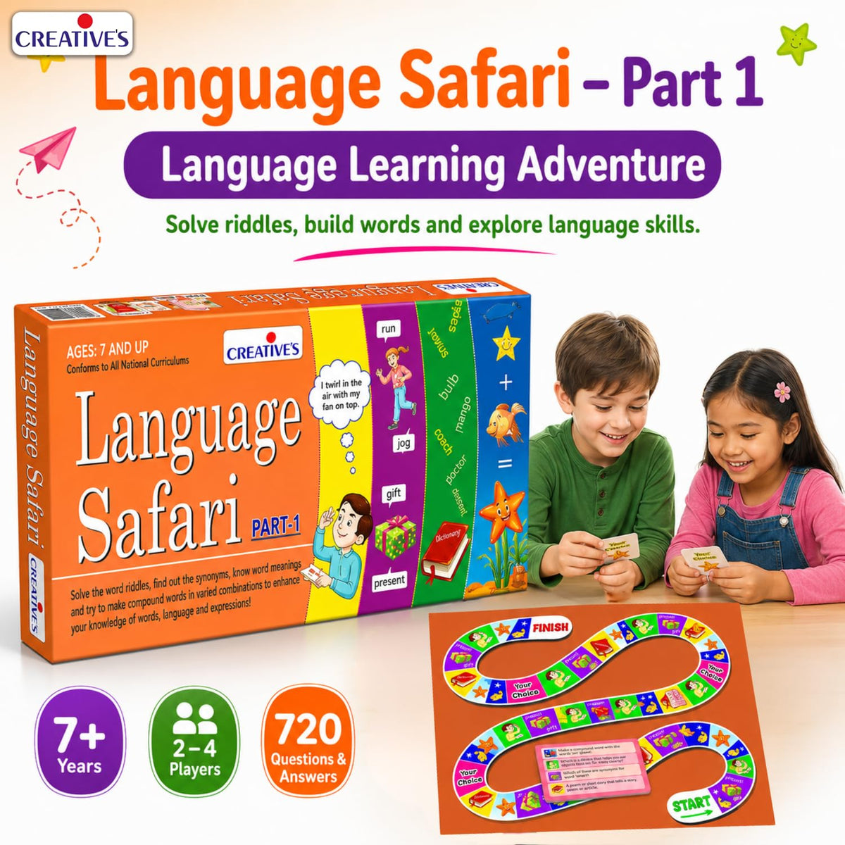 Creative's Language Safari Part-1, Vocabulary Educational Board Games, Word Meanings Synonyms, Compound Words Riddles, 90 Cards 720 Questions, Educational English Language Skills, Ages 7+