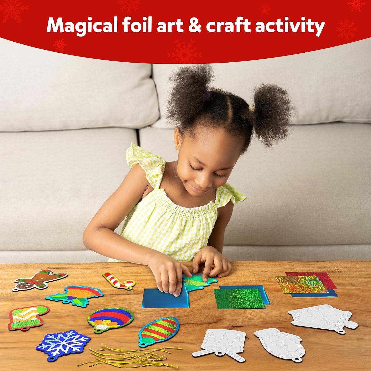 Skillmatics Foil Fun Christmas Ornaments, Foil Art, Gifts for Boys & Girls | DIY Foil Art Activity for Kids, 250+ Stickers Travel Toys, Stocking Stuffers, Mess-Free, Screen-Free, Ages 4, 5, 6, 7, 8, 9
