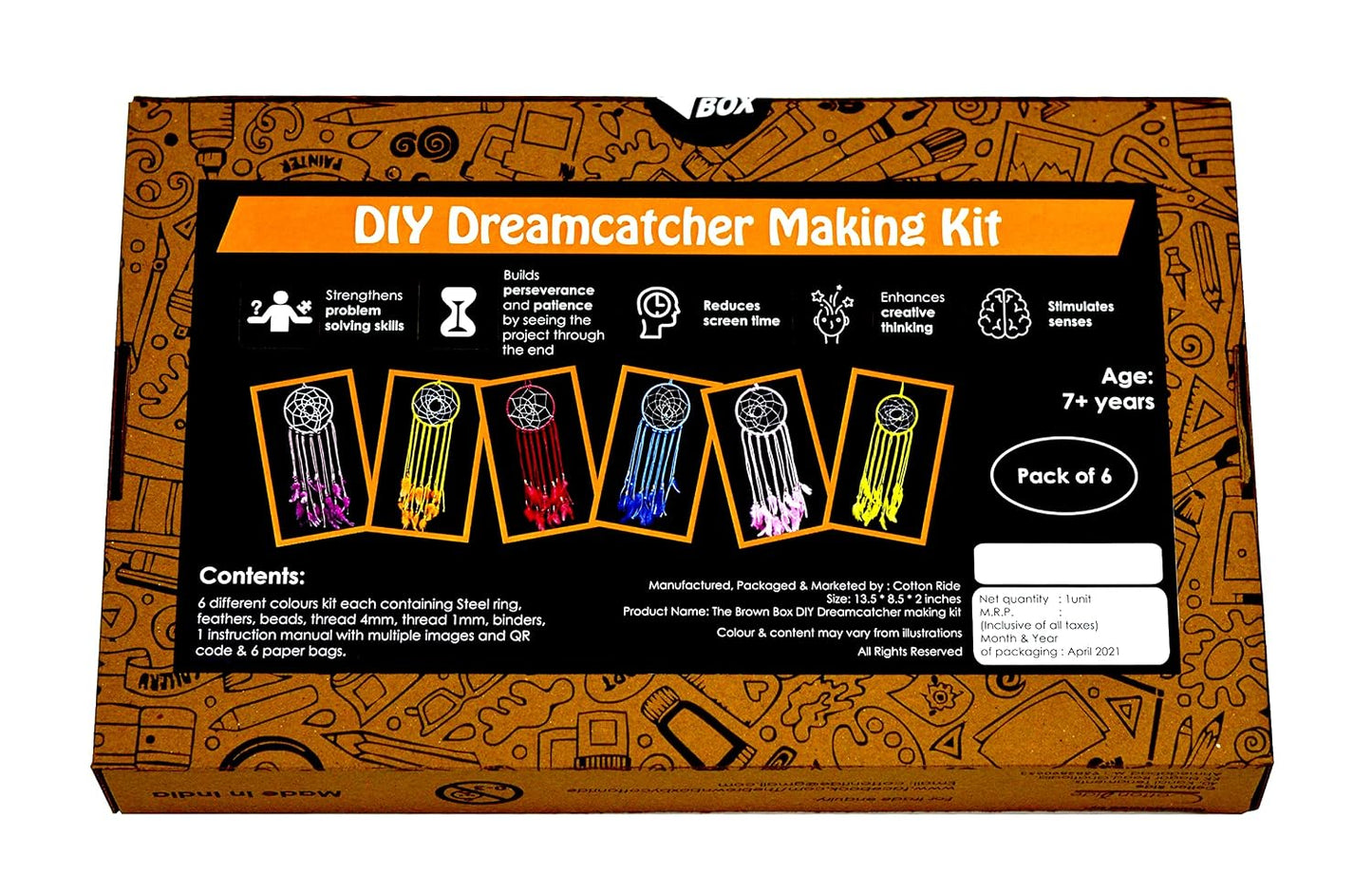DIY Dream Catcher Making Kit.Pack of 6.Craft Kit.Art and Craft Kit.Return Gift.Birthday Return Gift.Multi Colour.The Brown Box.