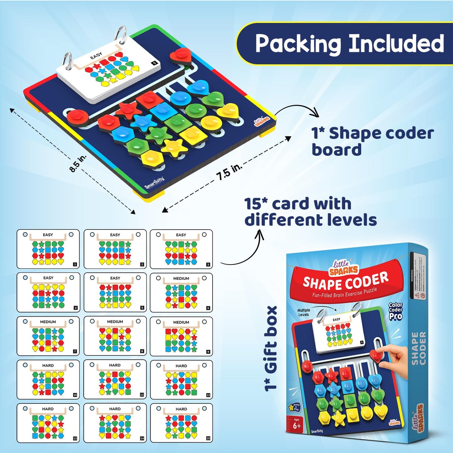 Smartivity Shape Coder Puzzle Toy for Kids 6-12 Years | 15 Challenge Cards, 5 Columns & Colored Shapes | Builds Logic & Colour Matching | Travel-Friendly Educational Gift