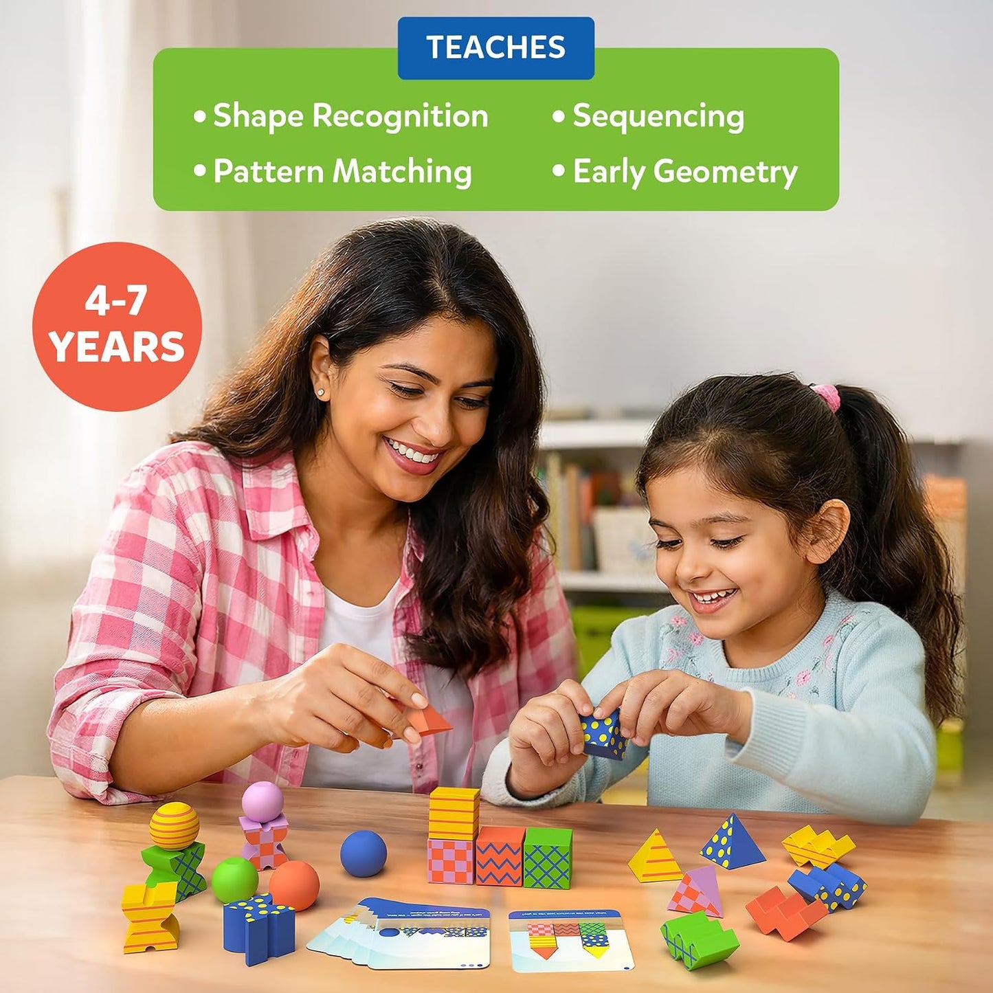 Skillmatics Brain Blocks, 3D Early STEM Building Blocks Game for Kids | Shapes, Balance & Pattern Play, 3 Levels of Challenge Cards, Screen-Free Learning Toy, Gift for Boys & Girls Ages 4, 5, 6, 7