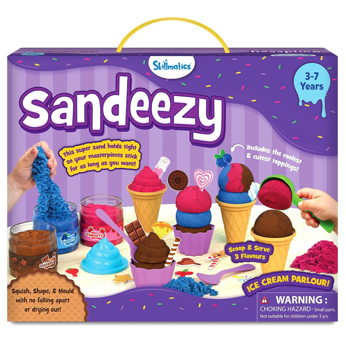 Skillmatics Sandeezy Pretend Play – Ice Cream Parlour, Mess-Free Sand Set | Sensory Toy with Moulds, Tools & Toppings for Kids, Non-Toxic, Indoor Activity, Screen-Free Gift for Ages 3, 4, 5, 6, 7