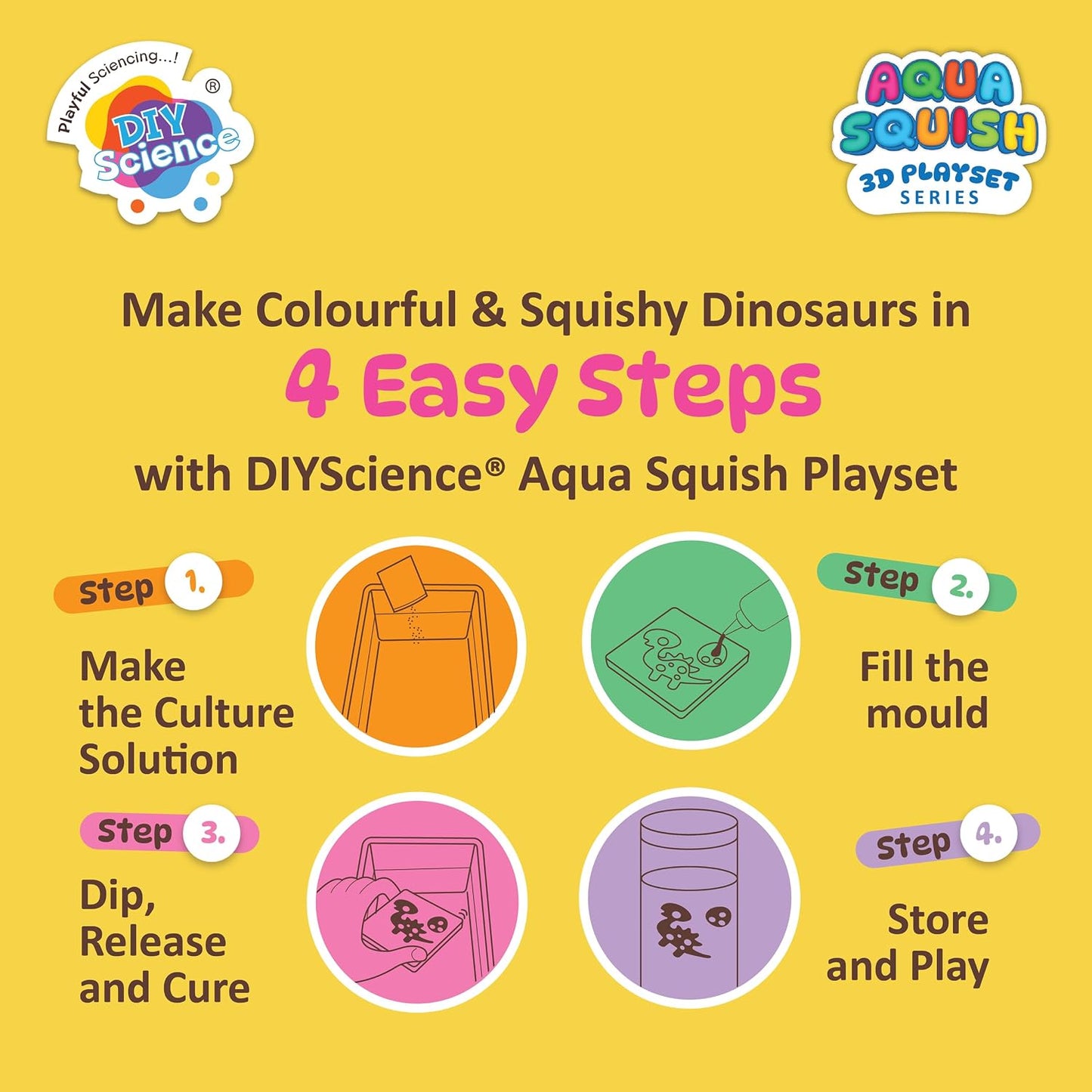 Aqua Squish Kit | Make 3D Colourful and Soft Squishy | Magic Water Elf Gel Toys for Girls and Boys (Dinosuar Planet)