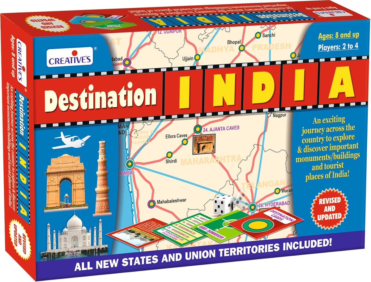 Creative's Destination India, Educational Board Games for Kids, India Geography, Monuments & Tourist Places Learning Game, Strategy Family Board Game with Destination Cards, 2-4 Players Ages 8+