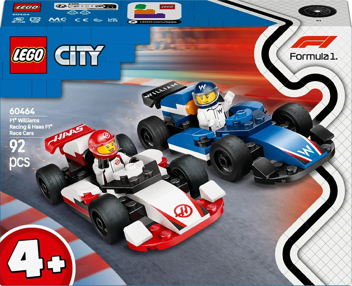 LEGO City F1 Williams Racing & Haas F1 Race Cars Vehicle Toy Set 60464 Building Blocks Toys for 4+ Gift for Boys and Girls