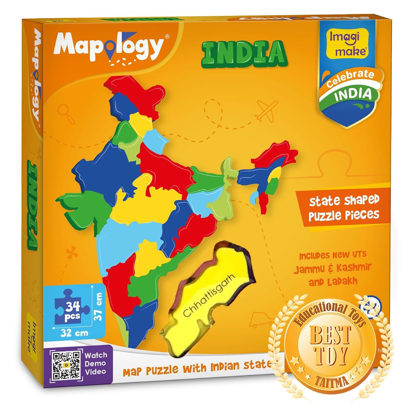 Imagimake Mapology : States of India Map Puzzle - Educational Toy and Learning Aid for Boys and Girls - Return Gift Combo for Birthday - Age 5 Years and Above - 6 Pieces