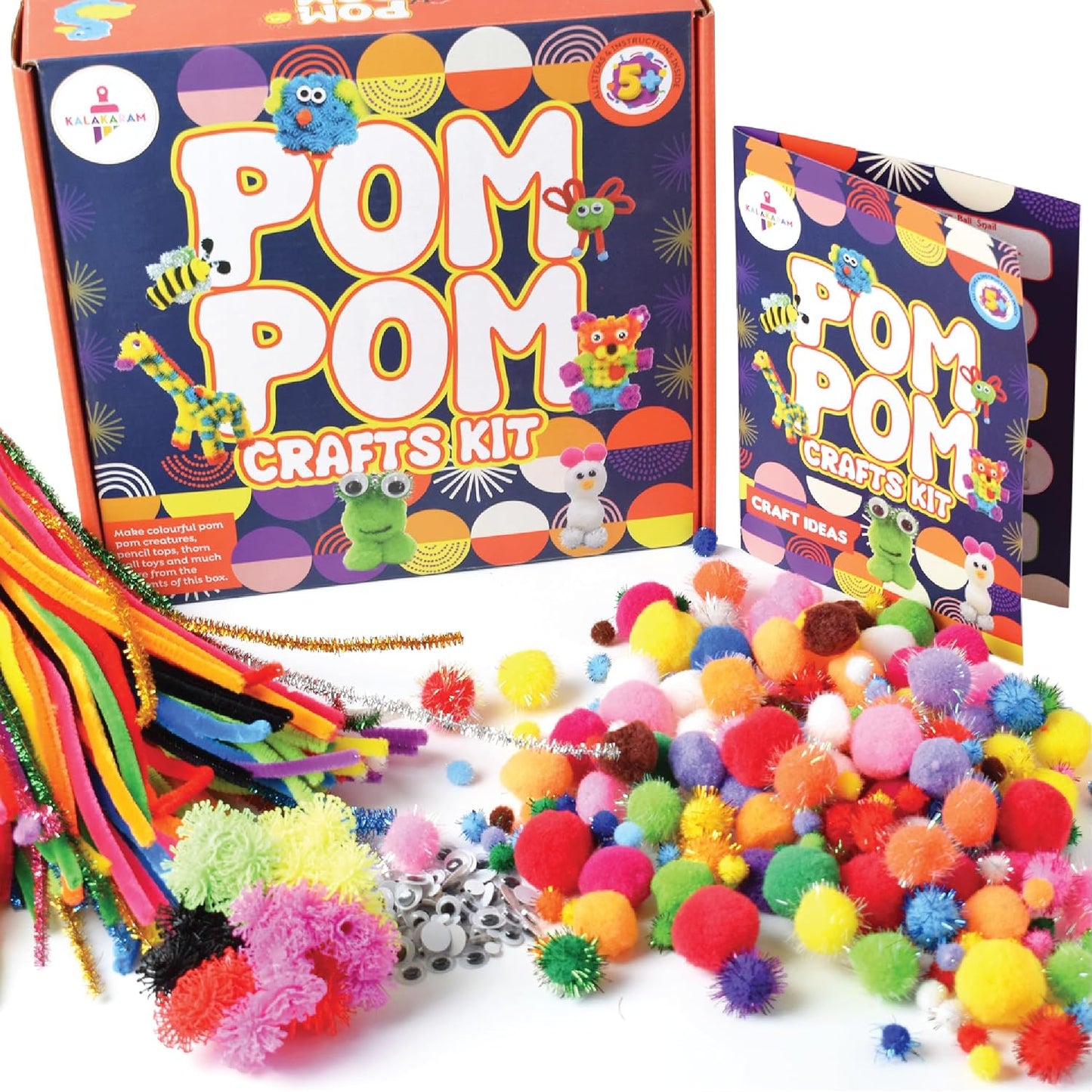 Kalakaram Pom Pom Crafts किट, बच्चों के लिए DIY फन एक्टिविटी, बच्चों के लिए DIY हॉबी क्राफ्ट्स, बच्चों के लिए DIY हॉबी क्राफ्ट्स, पोम पोम एक्टिविटी किट, बच्चों के लिए मल्टी कलर, आर्ट क्राफ्ट किट, 270
