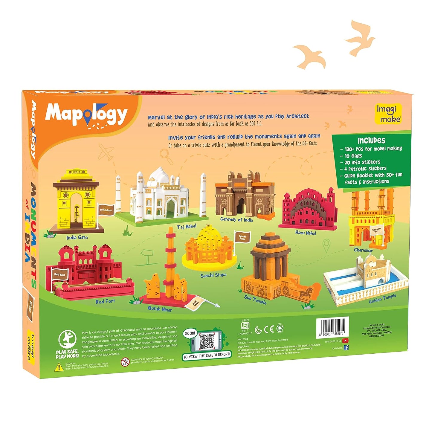 Imagimake Mapology Monuments of India | Construction Set | Age 5+ | Build 10 India monuments—Taj Mahal, India Gate, Qutub Minar & more—from 130+ pieces; 50+ facts; build, rebuild, no glue