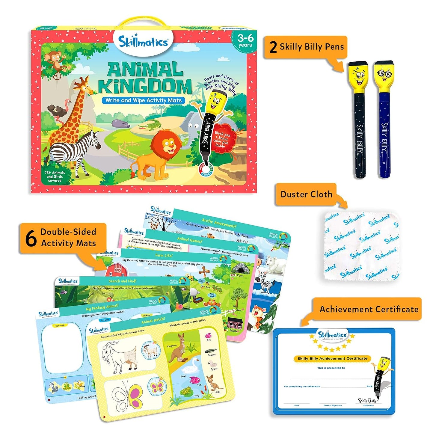 Skillmatics Educational Game - Animal Kingdom, Reusable Activity Mats With 2 Dry Erase Markers, Gifts For Ages 3 To 6, Kid