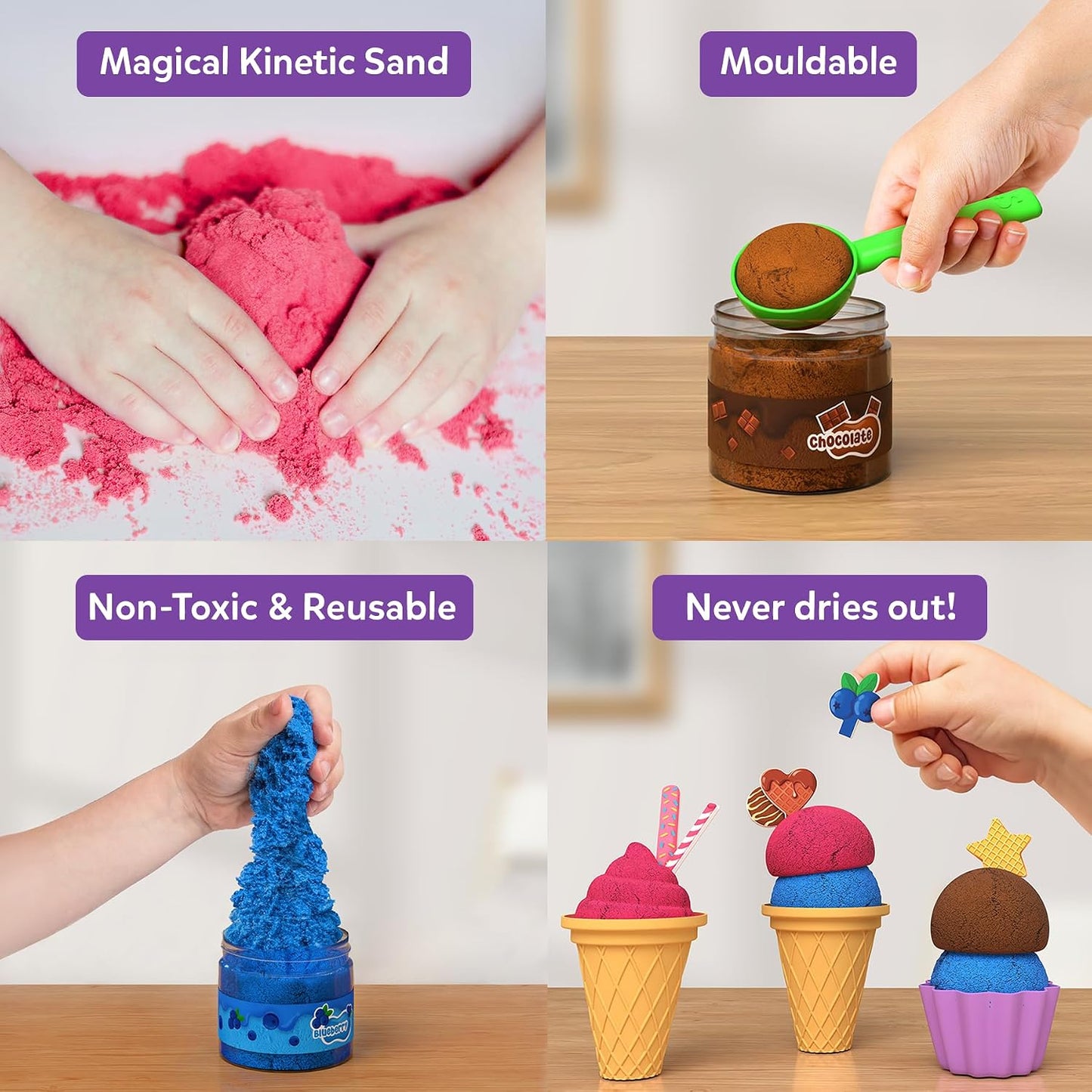 Skillmatics Sandeezy Pretend Play – Ice Cream Parlour, Mess-Free Sand Set | Sensory Toy with Moulds, Tools & Toppings for Kids, Non-Toxic, Indoor Activity, Screen-Free Gift for Ages 3, 4, 5, 6, 7