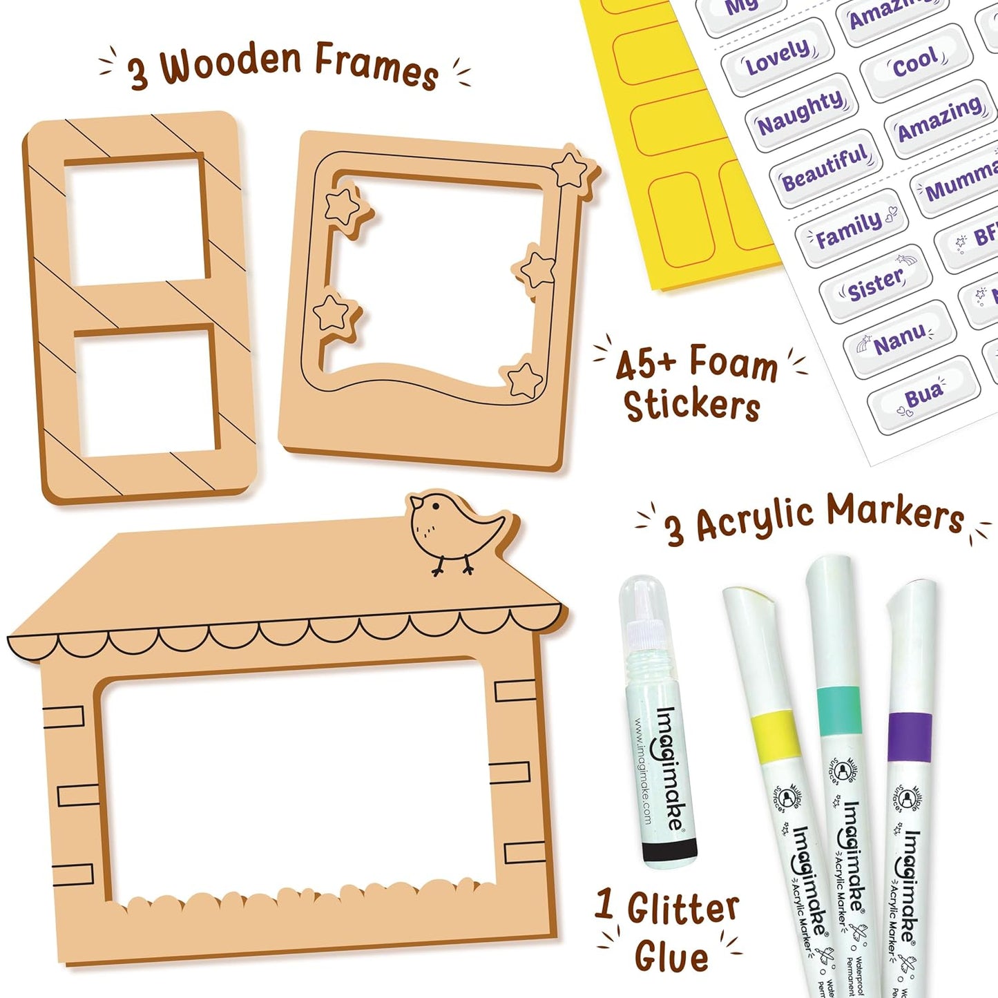 Imagimake DIY Wood Art Photo Frame | Make 3 Customized Photo Frames | Painting & Colouring Kit | Birthday Gift For Kids Age 5,6,7,8 | Toys For 6 Year Old Boy & Girl, Multicolor