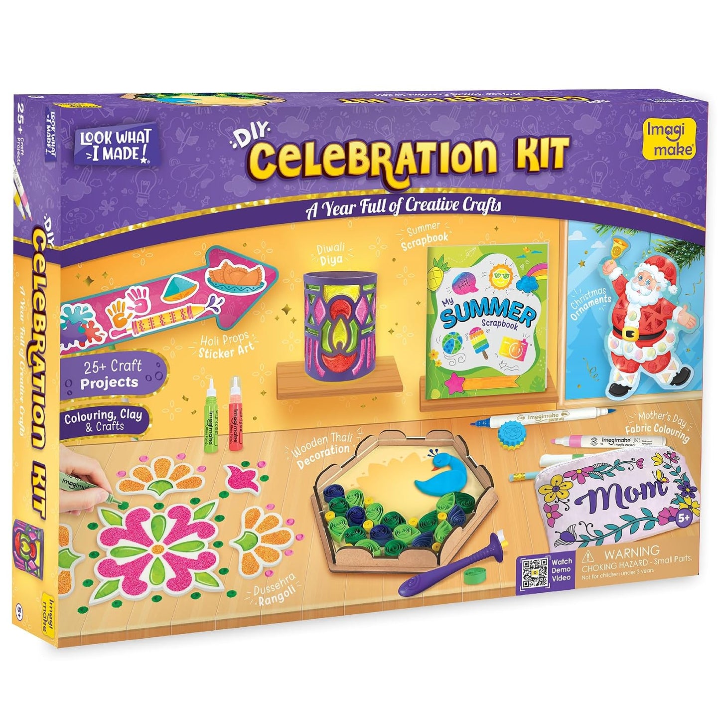 Imagimake Celebration Kit | 13 Craft Projects |Art & Craft Kit |Kids Age 5+ | 13 festival craft projects, one a month—Holi, Rakhi, Diwali & more; 500+ supplies across 8 craft skills; mess-free