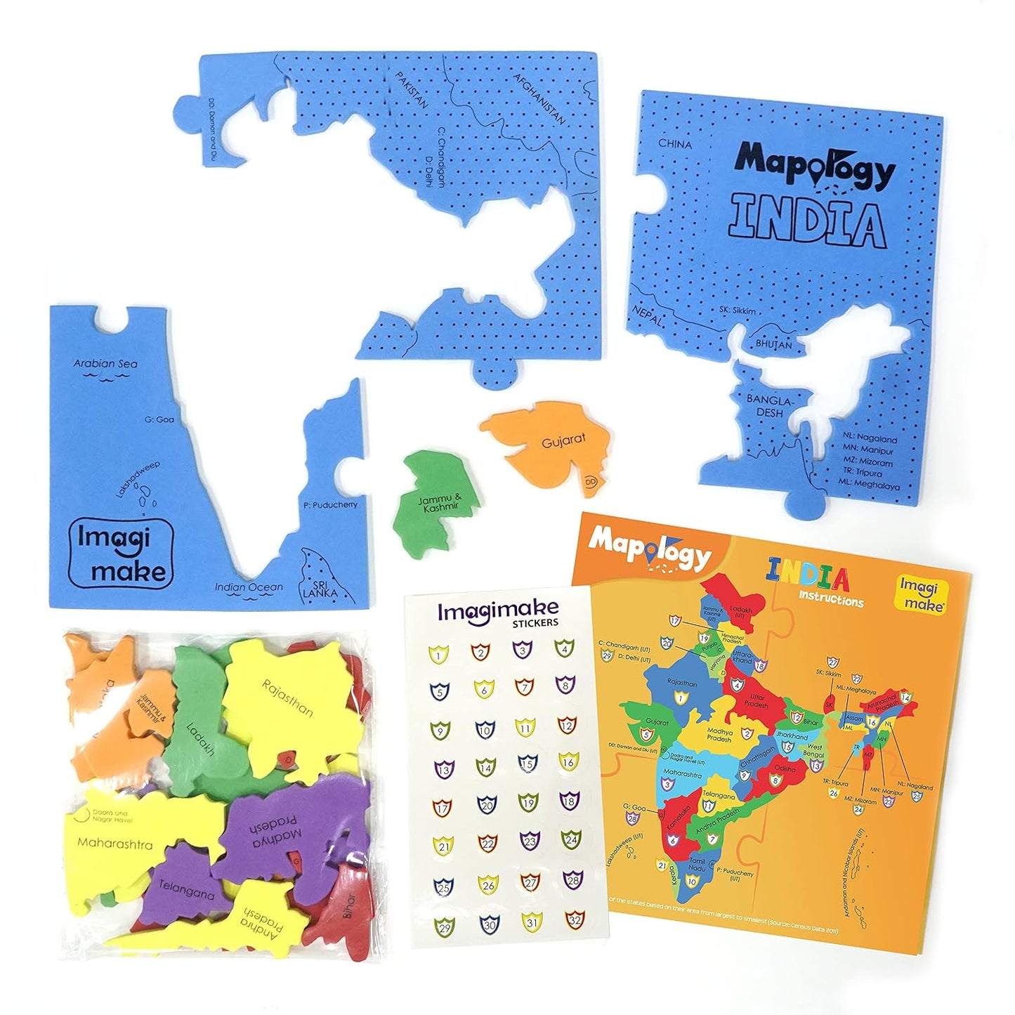 Imagimake Mapology : States of India Map Puzzle - Educational Toy and Learning Aid for Boys and Girls - Return Gift Combo for Birthday - Age 5 Years and Above - 6 Pieces