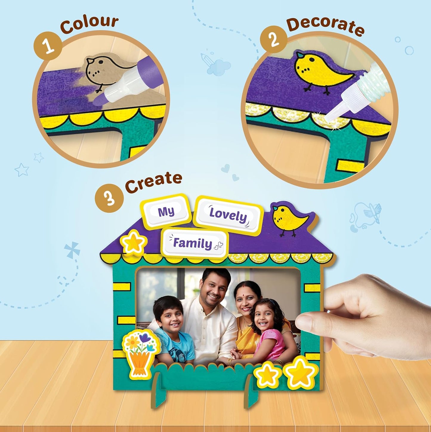 Imagimake DIY Wood Art Photo Frame | Make 3 Customized Photo Frames | Painting & Colouring Kit | Birthday Gift For Kids Age 5,6,7,8 | Toys For 6 Year Old Boy & Girl, Multicolor