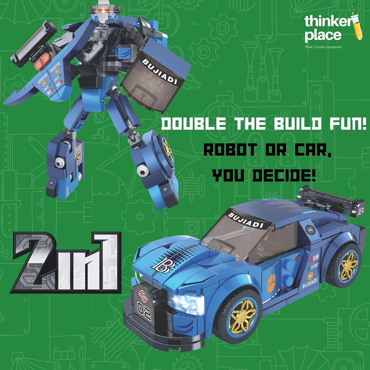 Midnight Thunder Blue 2-in-1 Robot & Sports Car (231 Pieces) | Learn About Machines | Building Block Set for Kids Age 6+ | STEM Educational Toy | Build, Play & Learn
