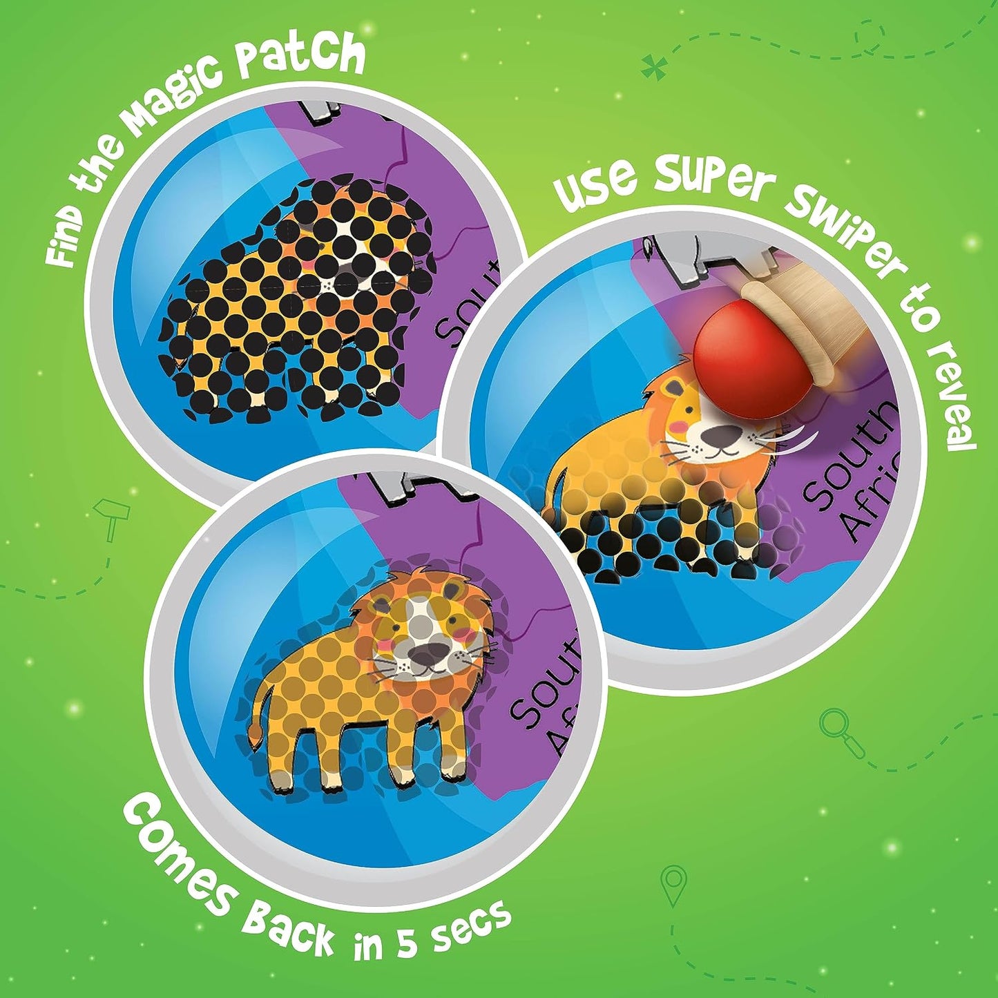 Imagimake Mapology Hidden Quest World Map | Educational Game Age 5+ | World map board game: 110 cards, 40+ swipe & reveal magic patches, super swiper, timer & gems; learn 130+ world features