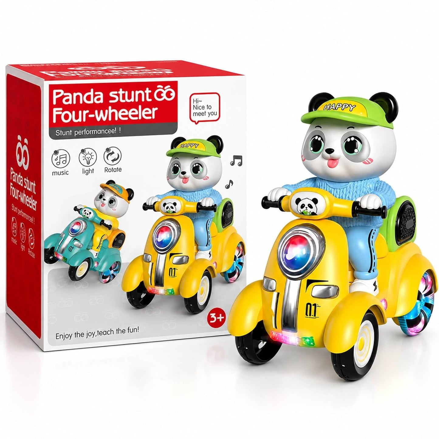 SHAKTISM Panda Musical Stunt Scooter Toy for Kids with Music, Flash Light & 360° Rotation | Battery Operated Musical Panda Scooter Toy with Universal Wheel Action | Fun Toy for Boys & Girls Age 3+
