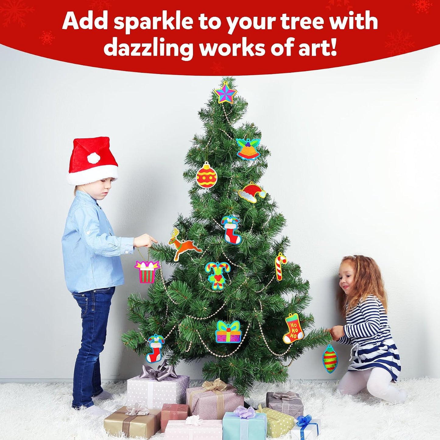 Skillmatics Foil Fun Christmas Ornaments, Foil Art, Gifts for Boys & Girls | DIY Foil Art Activity for Kids, 250+ Stickers Travel Toys, Stocking Stuffers, Mess-Free, Screen-Free, Ages 4, 5, 6, 7, 8, 9