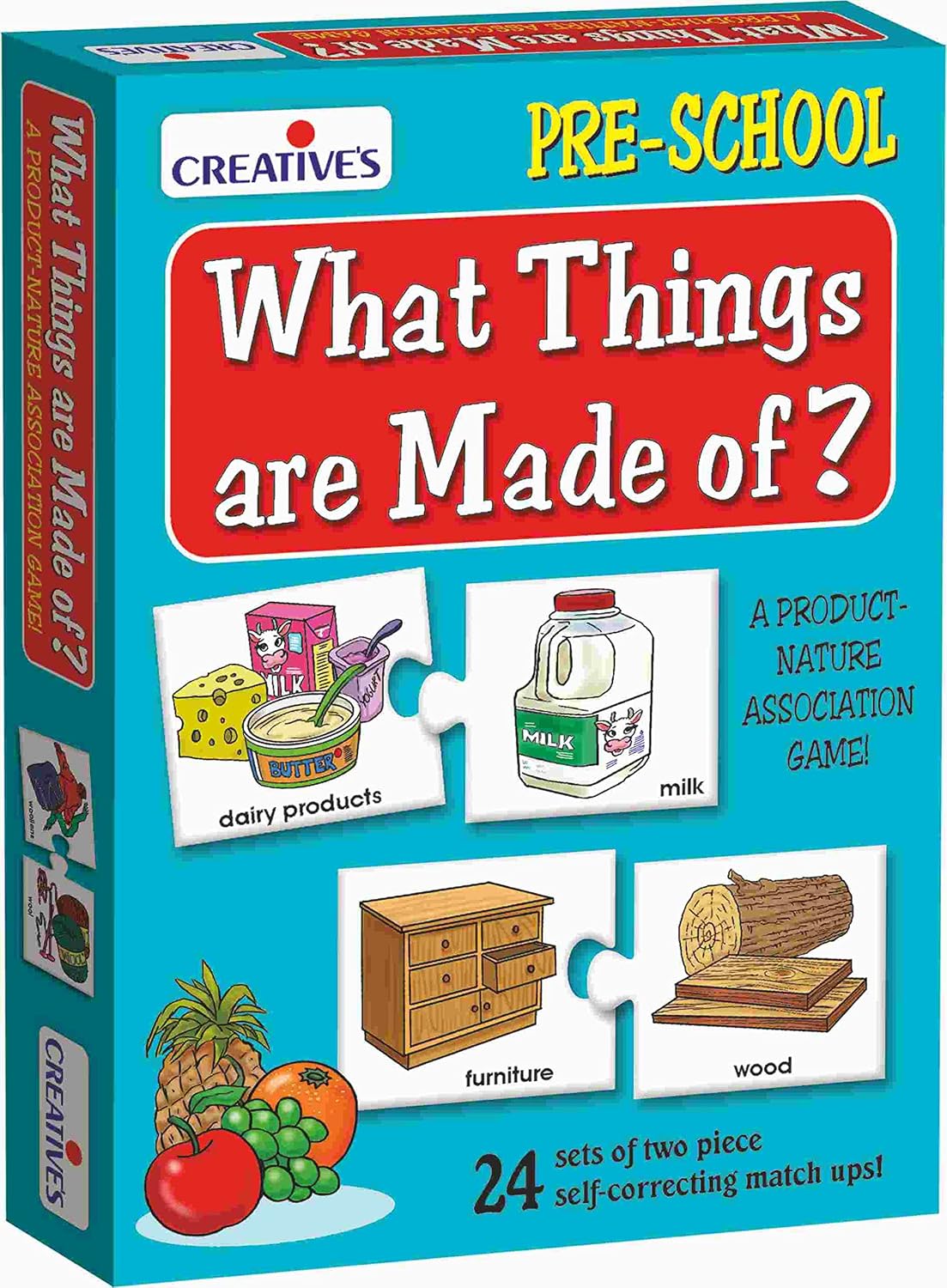 Creative's Fruits, Vegetables & Their Plants + What Things are Made of Combo Pack - Pre-School Learning Game - Educational Game for Kids - Puzzles & Card Games Pack of 2 - Ages 3 & Up